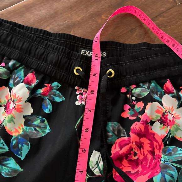 Express Floral Print Pull On Drawstring Wide Leg Pants Black Multi Womens Size S - Picture 7 of 8
